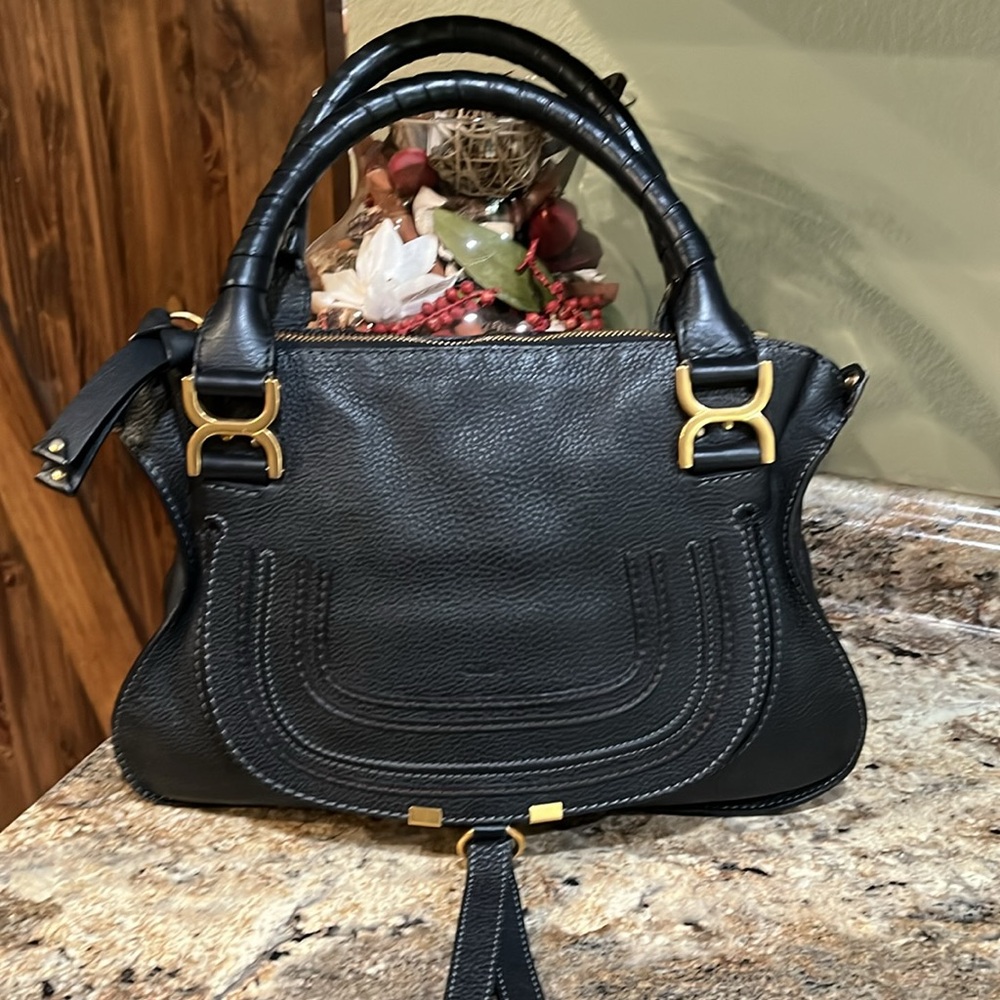 Chloe EUC Marcie Medium Double Carry Satchel Bag in Grained Leather with COA - Picture 2 of 16